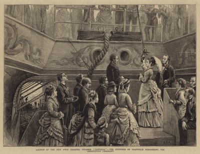 Lancement du nouveau vapeur jumeau Castalia, la Comtesse de Granville effectuant la cérémonie de baptême - George Goodwin Kilburne